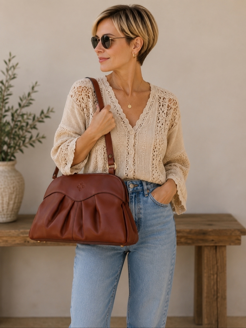 Patricia Nash Chestnut Brown Leather Shoulder Bag